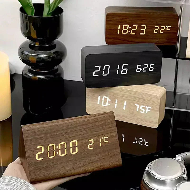 WoodWatch LED Alarm Clock With Voice Control For Bedroom | Temsk