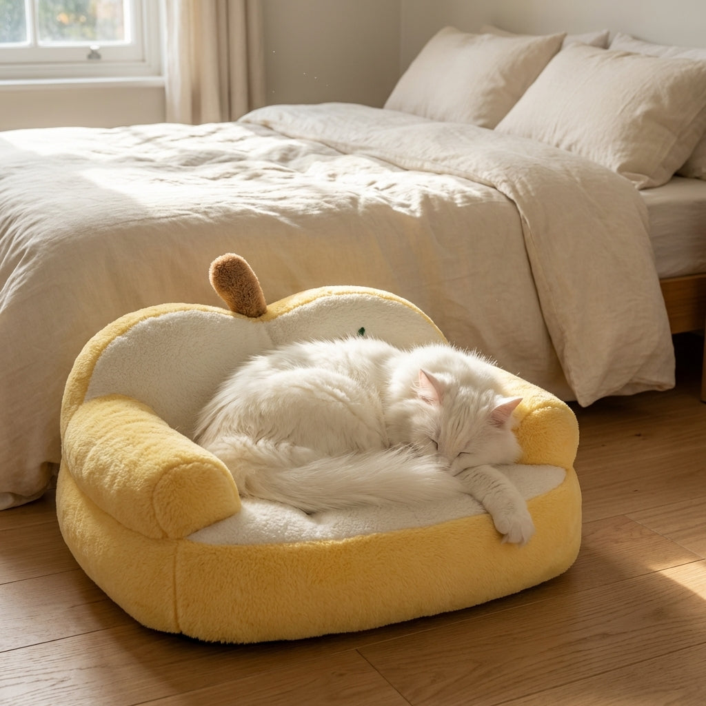 Apple Shaped Cat Sofa Bed With Rabbit Fur Plush Removable Cover | Temsk