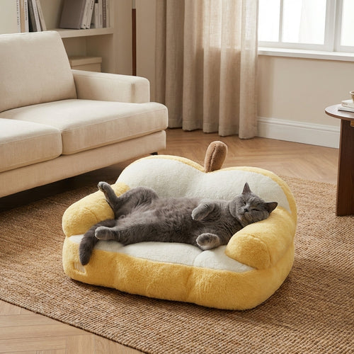 Sofá-Cama para Gato em Forma de Maçã com Capa Removível em Pêlo de Coelho | Temsk