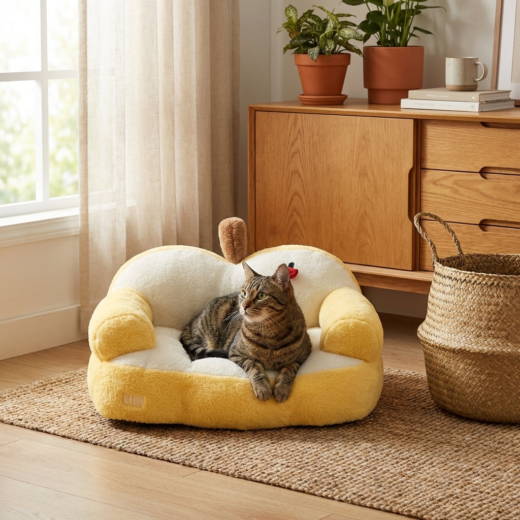 Apple Shaped Cat Sofa Bed With Rabbit Fur Plush Removable Cover | Temsk