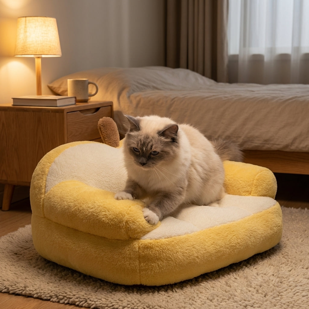 Apple Shaped Cat Sofa Bed With Rabbit Fur Plush Removable Cover | Temsk