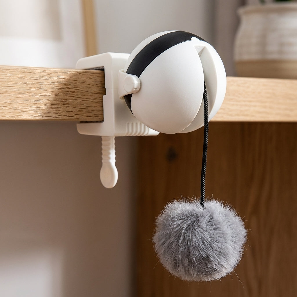 Hands-Free Automatic Lifting Cat Toy With Clamp-On String And Pompom | Temsk