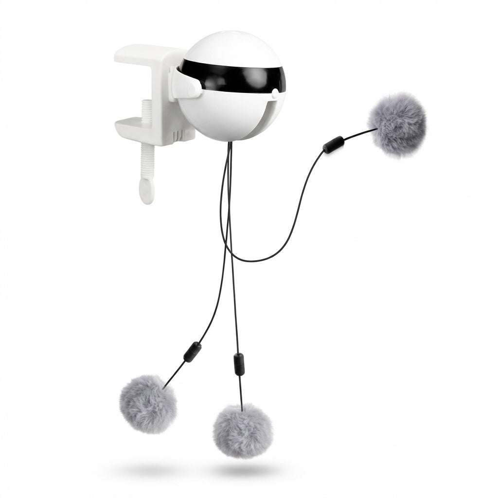Hands-Free Automatic Lifting Cat Toy With Clamp-On String And Pompom | Temsk