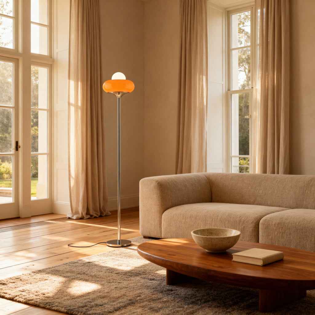 NovaLumen Stylish Modern Glass Standing Floor Lamp With Warm Ambiance | Temsk