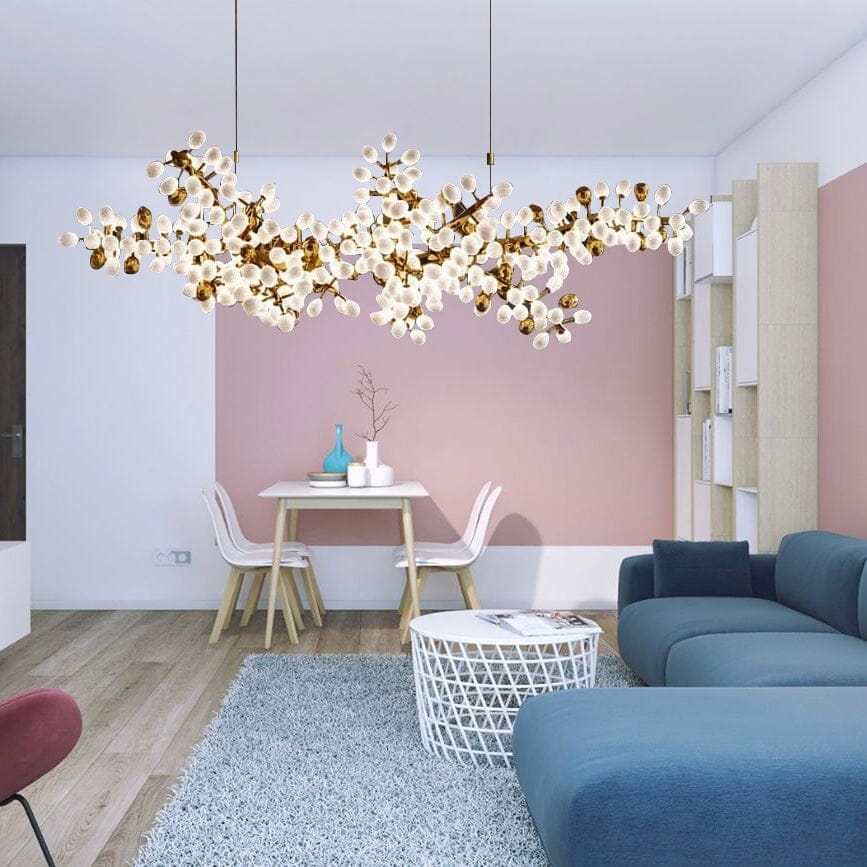 Sylvara Vine Chandelier in French Gold and Raw Copper with White Glass Clusters | Temsk