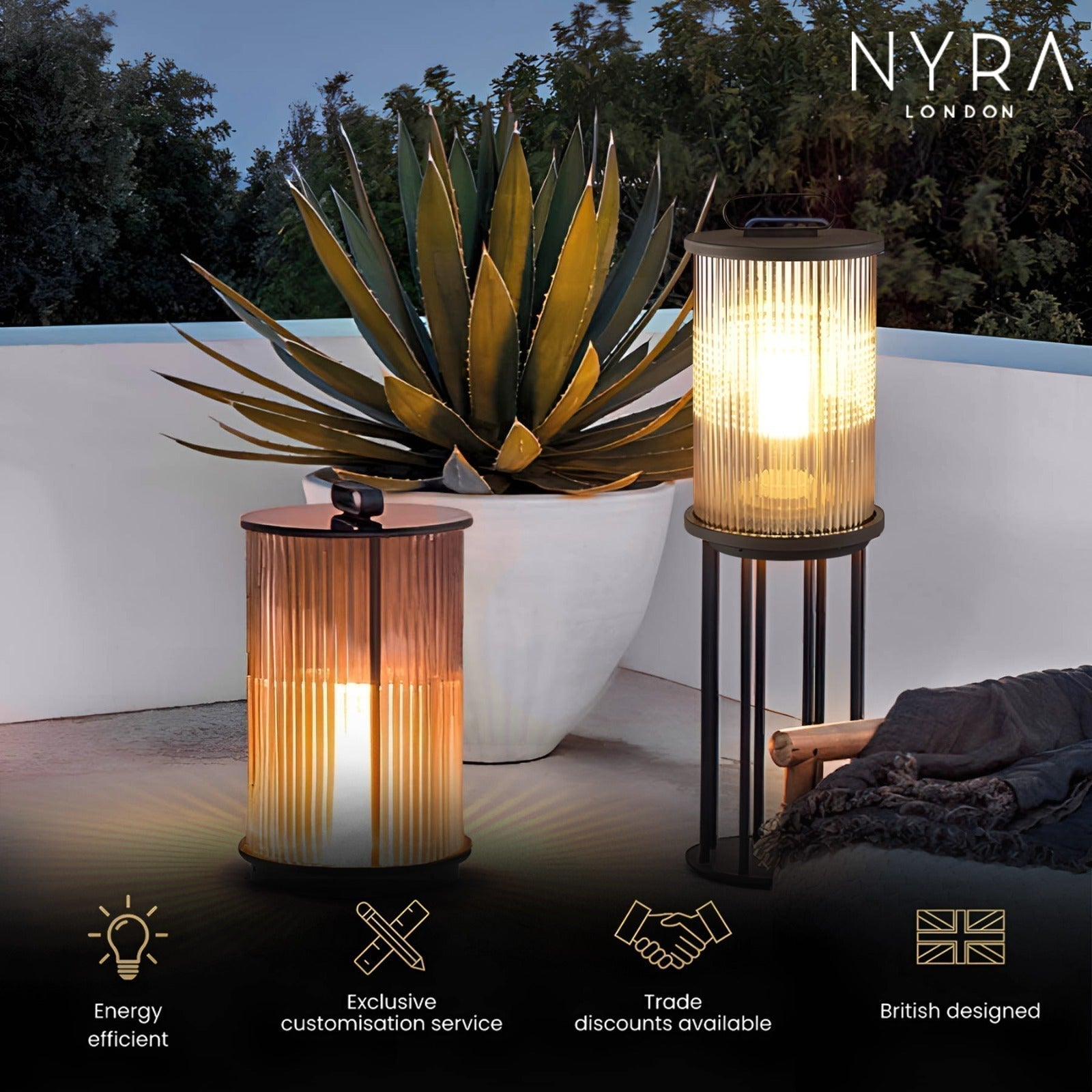 Solmere Ribbed Glass Outdoor Lantern Lamp Waterproof Garden Light | Temsk