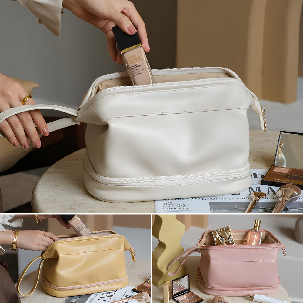 Travel Makeup Bag With PU Shell And Cosmetic Case Large Capacity | Temsk
