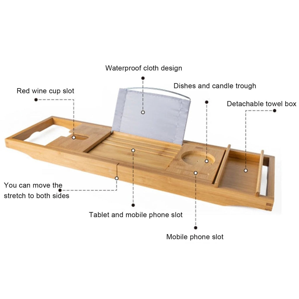 Aria Bamboo Bath Tray With Adjustable Shelf For Relaxation | Temsk