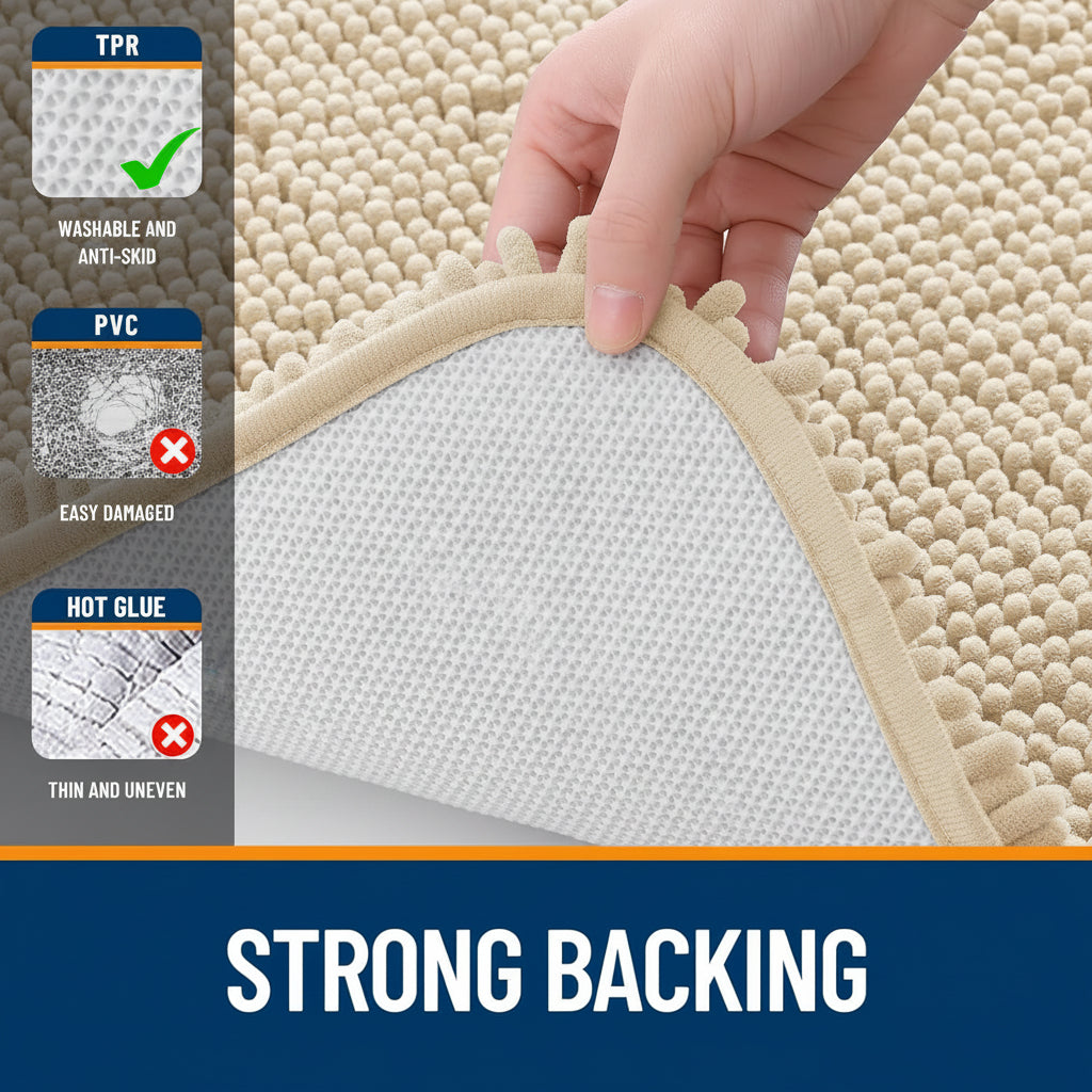 Chenille Bath Rug Absorbent Mat For Bathroom Floor That Stays Put | Temsk