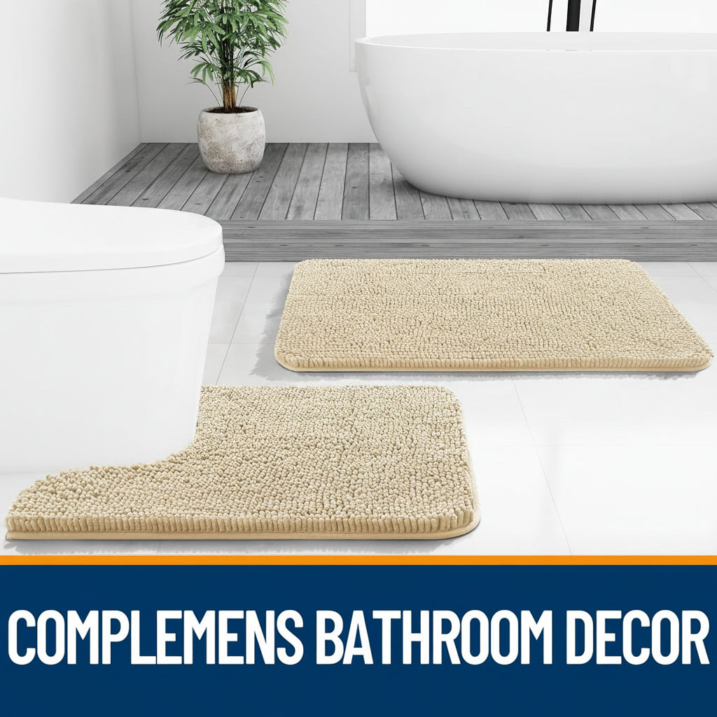 Chenille Bath Rug Absorbent Mat For Bathroom Floor That Stays Put | Temsk