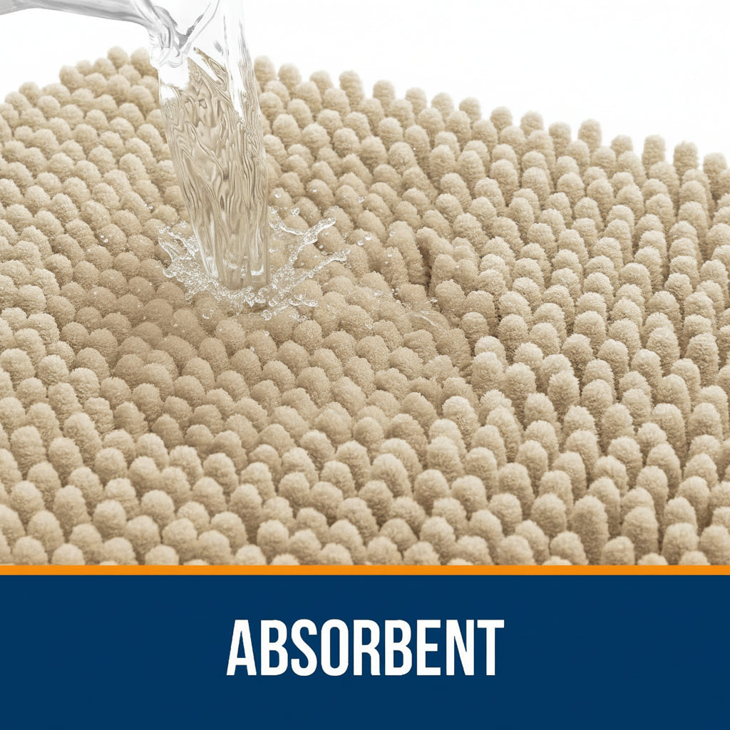 Chenille Bath Rug Absorbent Mat For Bathroom Floor That Stays Put | Temsk
