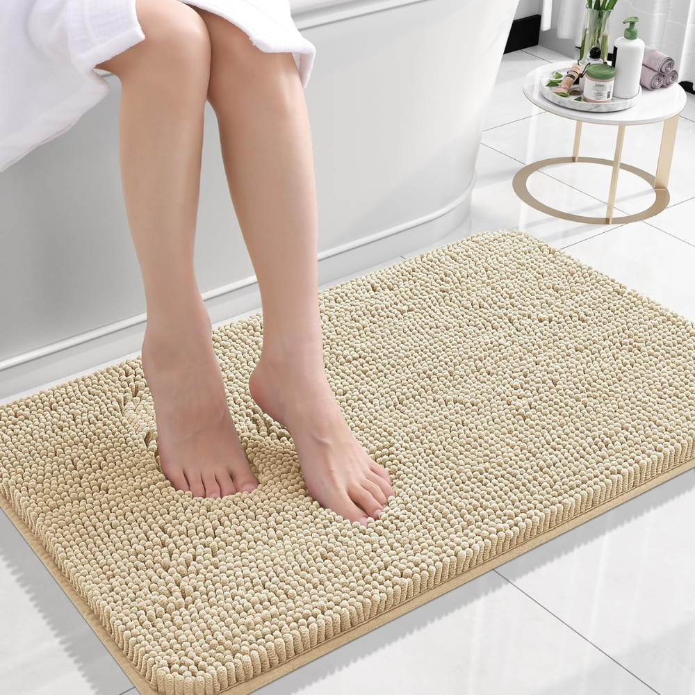 Chenille Bath Rug Absorbent Mat For Bathroom Floor That Stays Put | Temsk