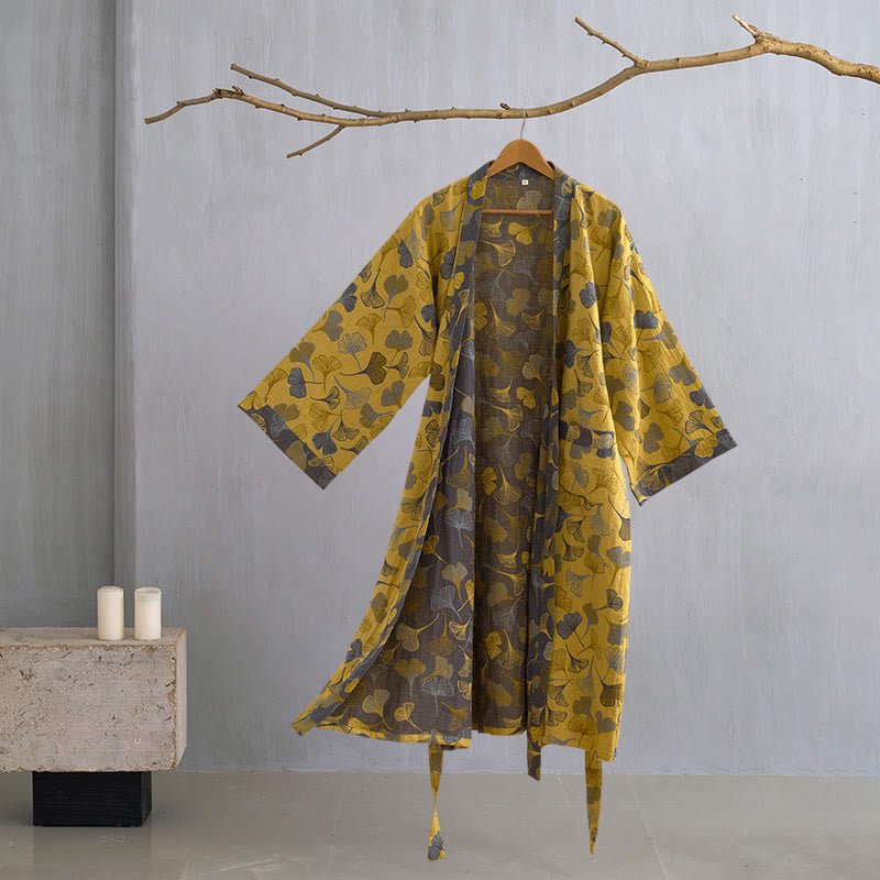 KomiLeaf Reversible Organic Cotton Kimono Bathrobe For Breathable Comfort | Temsk