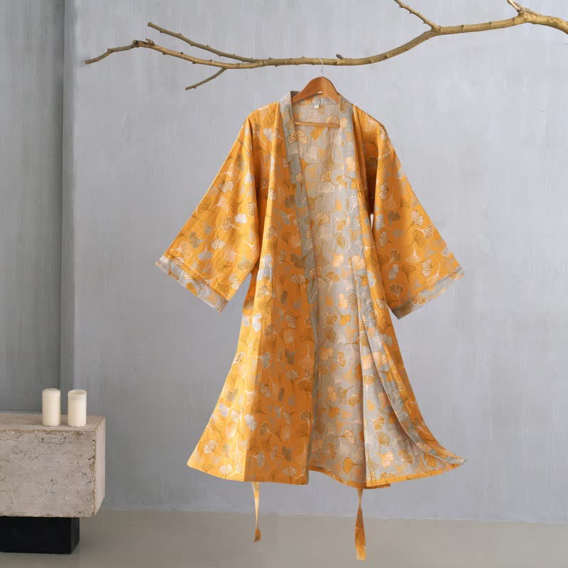KomiLeaf Reversible Organic Cotton Kimono Bathrobe For Breathable Comfort | Temsk