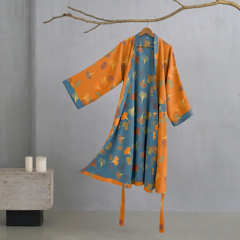 KomiLeaf Reversible Organic Cotton Kimono Bathrobe For Breathable Comfort | Temsk