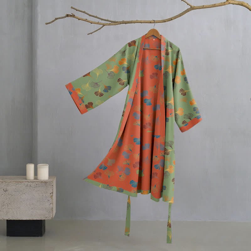 KomiLeaf Reversible Organic Cotton Kimono Bathrobe For Breathable Comfort | Temsk