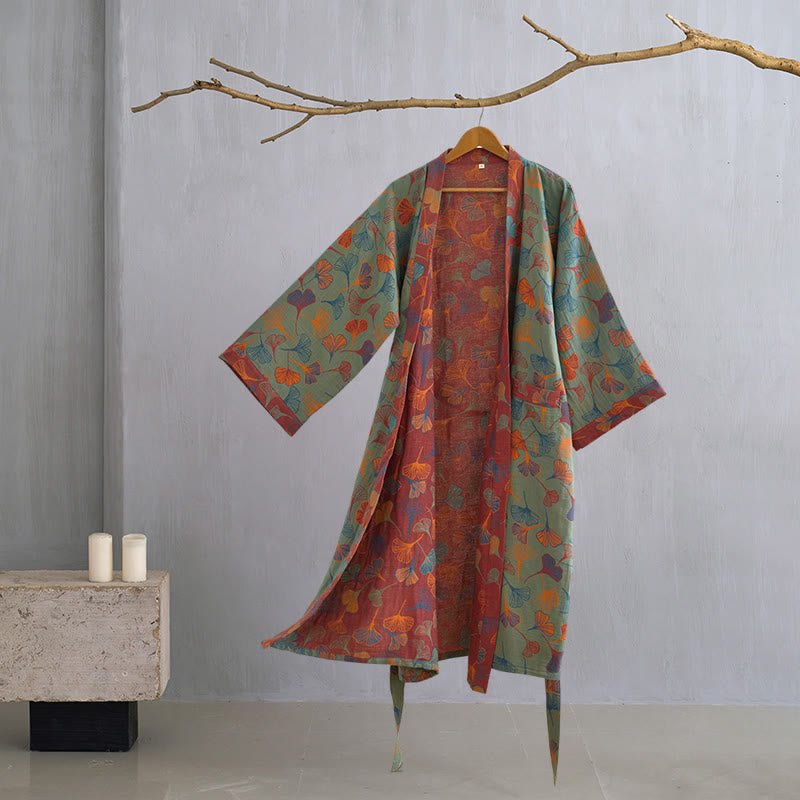 KomiLeaf Reversible Organic Cotton Kimono Bathrobe For Breathable Comfort | Temsk