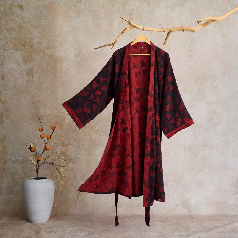 KomiLeaf Reversible Organic Cotton Kimono Bathrobe For Breathable Comfort | Temsk