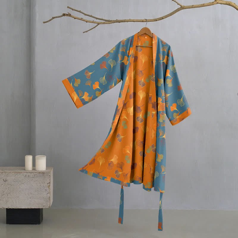 KomiLeaf Reversible Organic Cotton Kimono Bathrobe For Breathable Comfort | Temsk