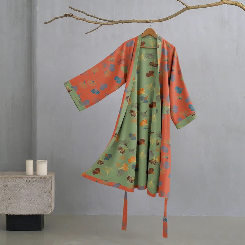 KomiLeaf Reversible Organic Cotton Kimono Bathrobe For Breathable Comfort | Temsk