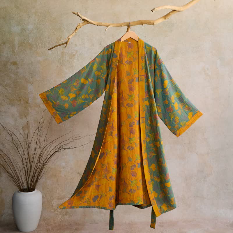KomiLeaf Reversible Organic Cotton Kimono Bathrobe For Breathable Comfort | Temsk