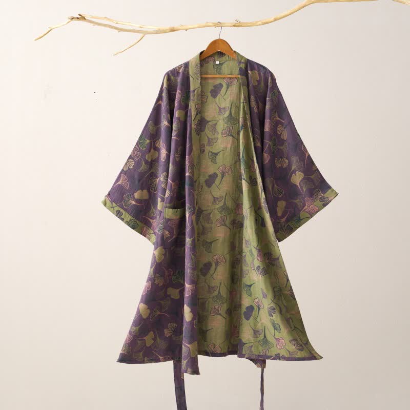 KomiLeaf Reversible Organic Cotton Kimono Bathrobe For Breathable Comfort | Temsk