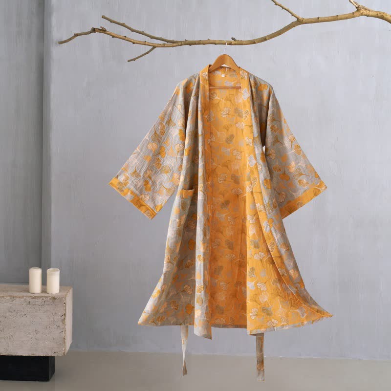 KomiLeaf Reversible Organic Cotton Kimono Bathrobe For Breathable Comfort | Temsk