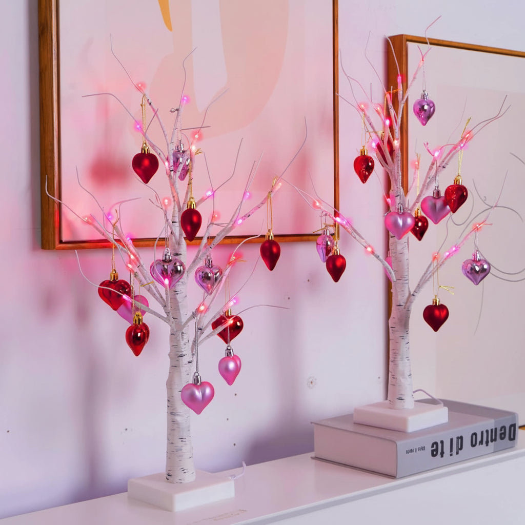 Birch Tree LED Table Lamp With Heart Light For Valentines Home Decor | Temsk