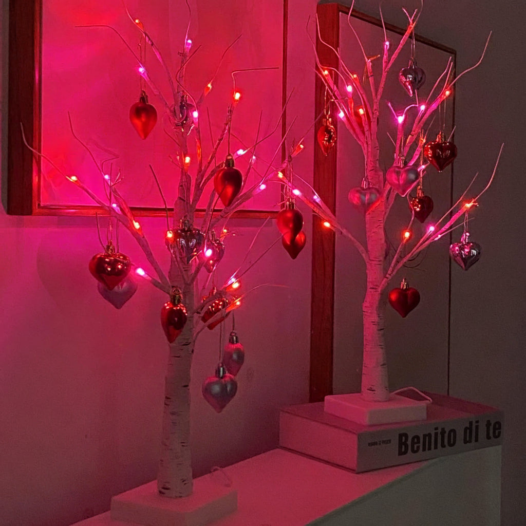 Birch Tree LED Table Lamp With Heart Light For Valentines Home Decor | Temsk