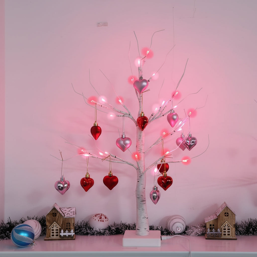 Birch Tree LED Table Lamp With Heart Light For Valentines Home Decor | Temsk