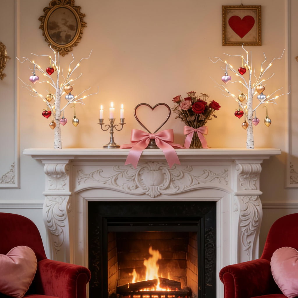 Birch Tree LED Table Lamp With Heart Light For Valentines Home Decor | Temsk