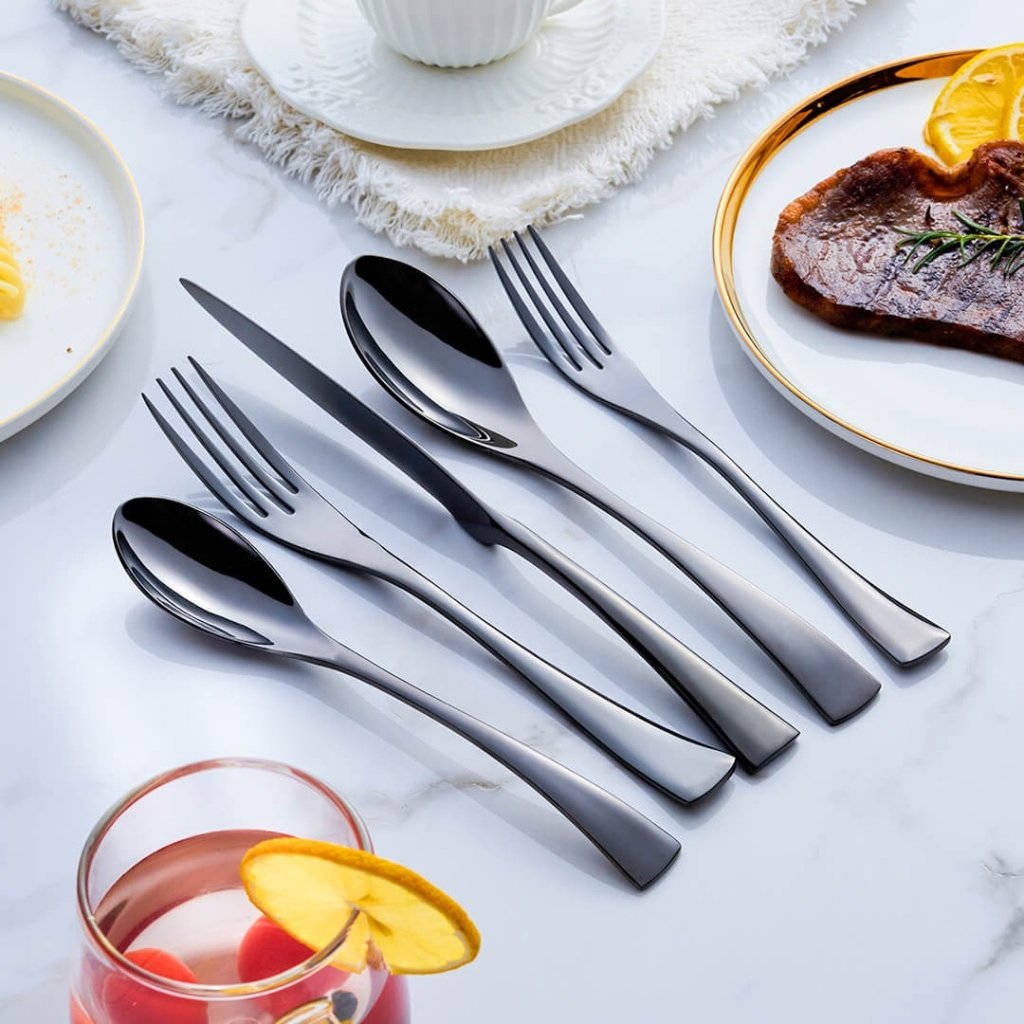 NoirLuxe Elegant Black Stainless Steel Cutlery Set | Temsk
