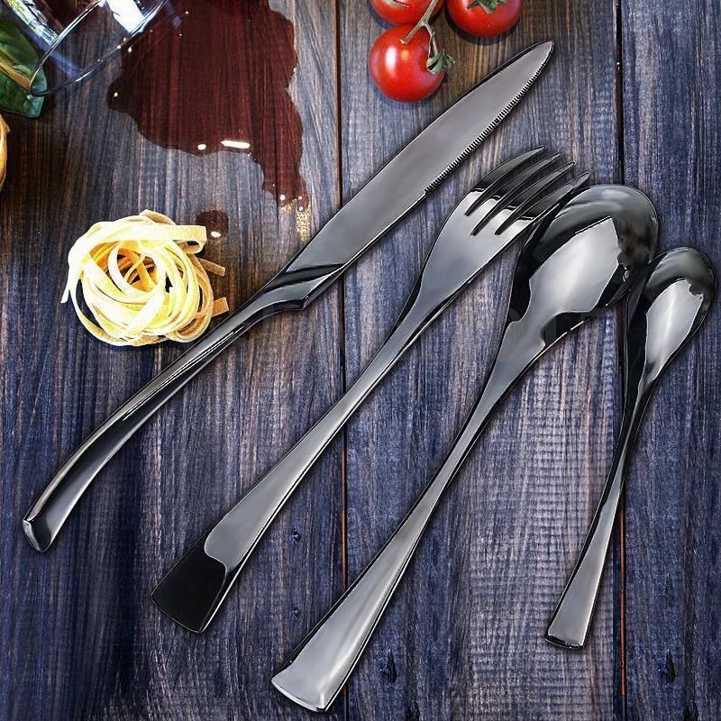 NoirLuxe Elegant Black Stainless Steel Cutlery Set | Temsk