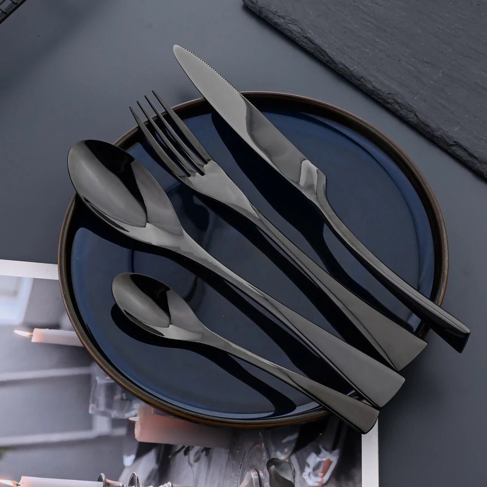NoirLuxe Elegant Black Stainless Steel Cutlery Set | Temsk