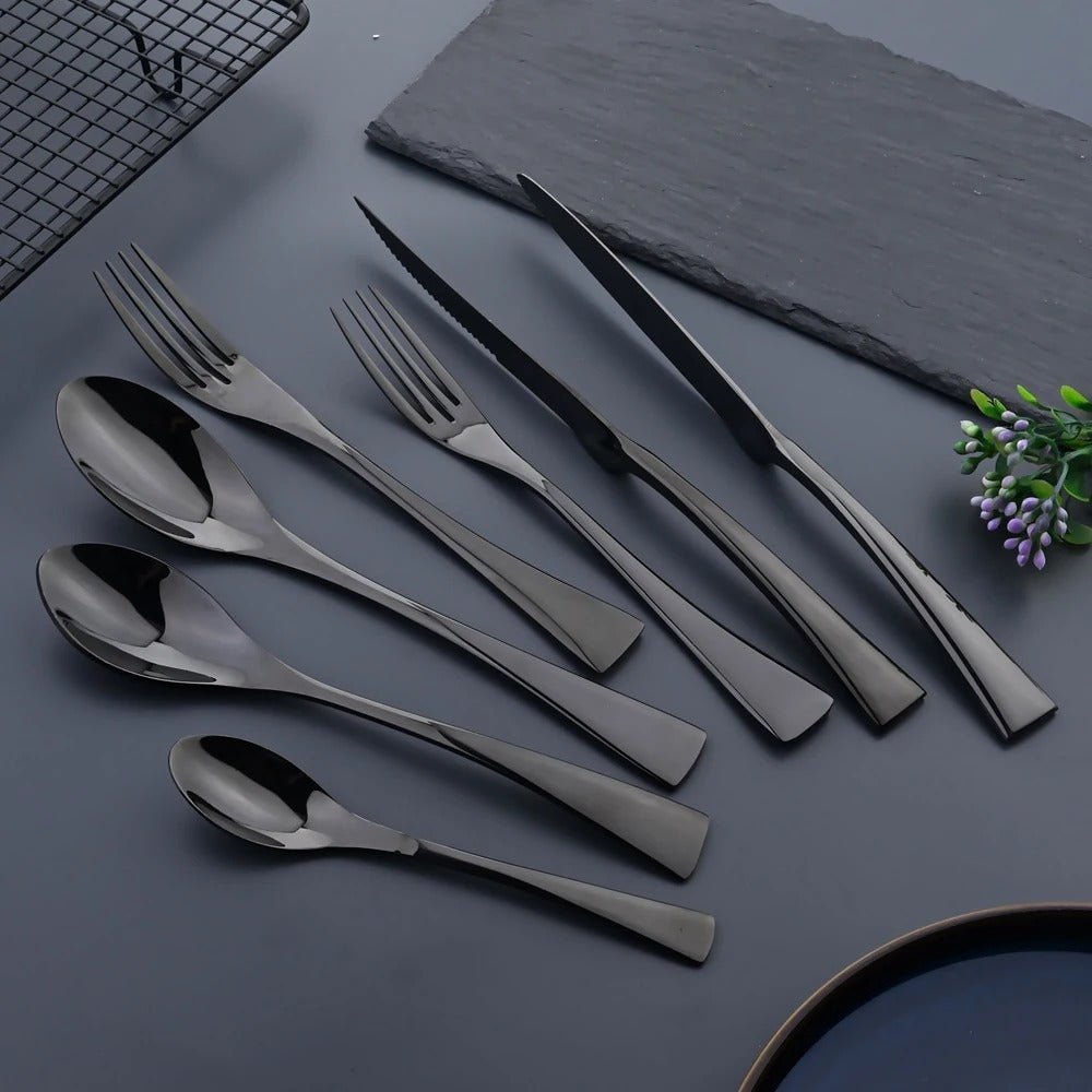 NoirLuxe Elegant Black Stainless Steel Cutlery Set | Temsk