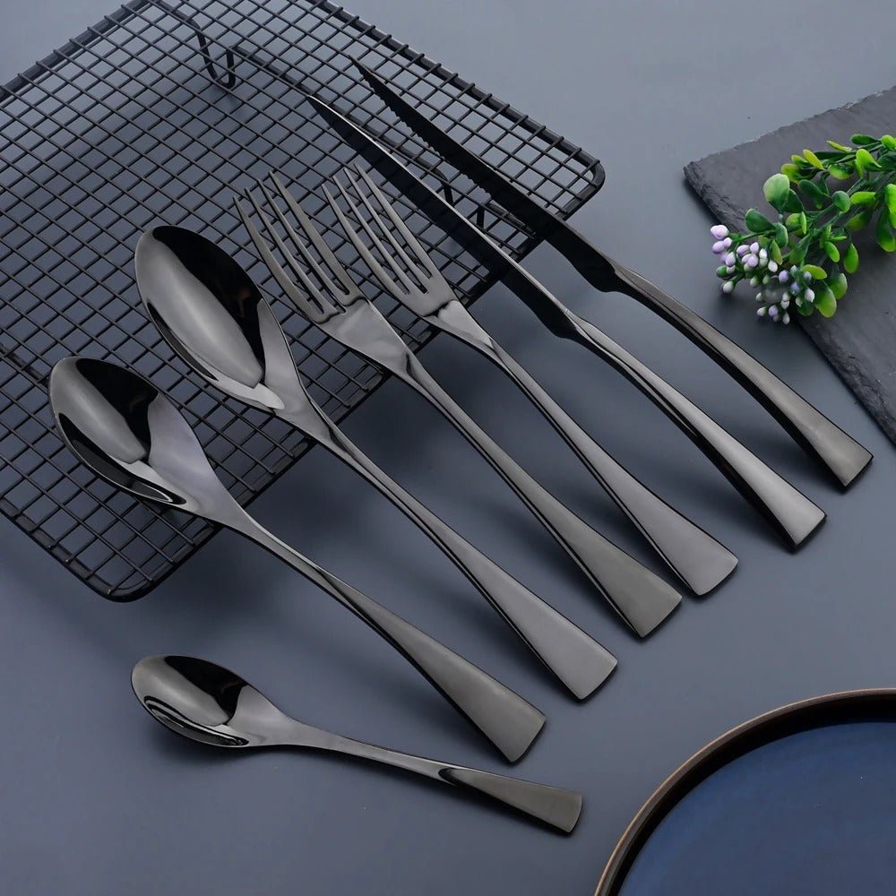 NoirLuxe Elegant Black Stainless Steel Cutlery Set | Temsk