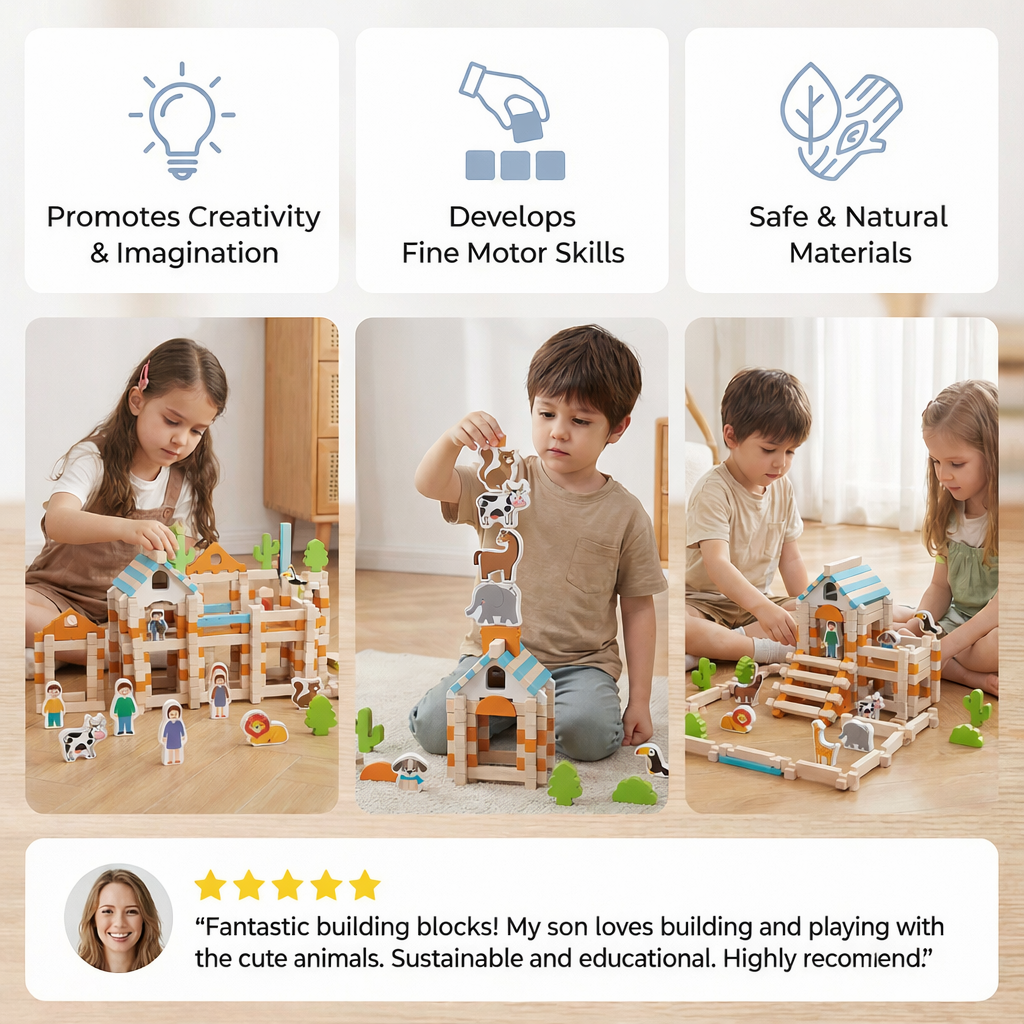 Montessori Wooden Blocks Playset For Creative Kids | Temsk