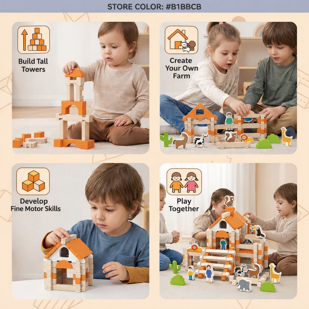 Montessori Wooden Blocks Playset For Creative Kids | Temsk