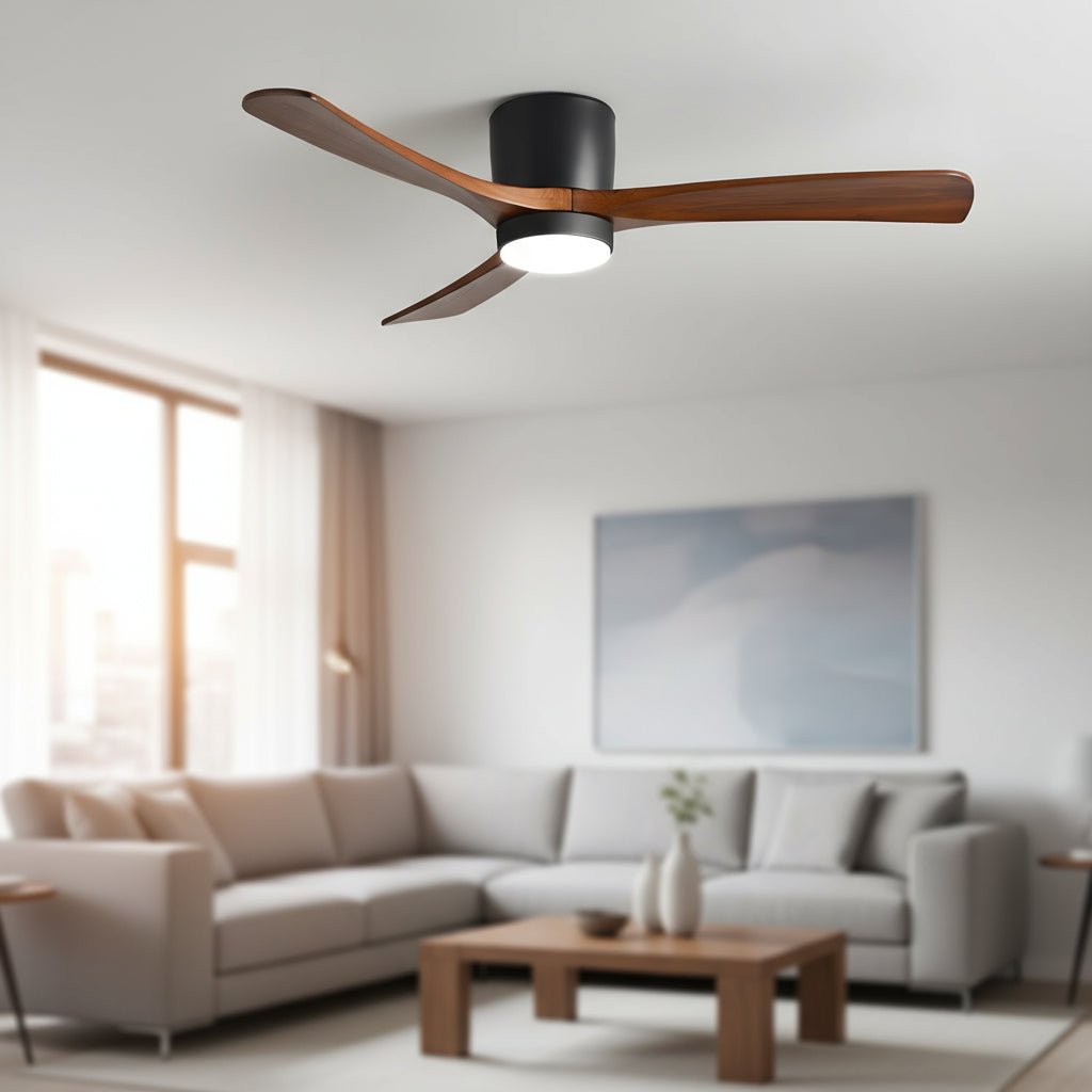 Nordora Modern LED Ceiling Fan With Sleek Wood Finish And Gentle Lighting | Temsk