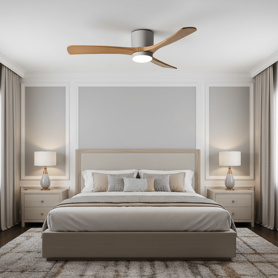 Nordora Modern LED Ceiling Fan With Sleek Wood Finish And Gentle Lighting | Temsk