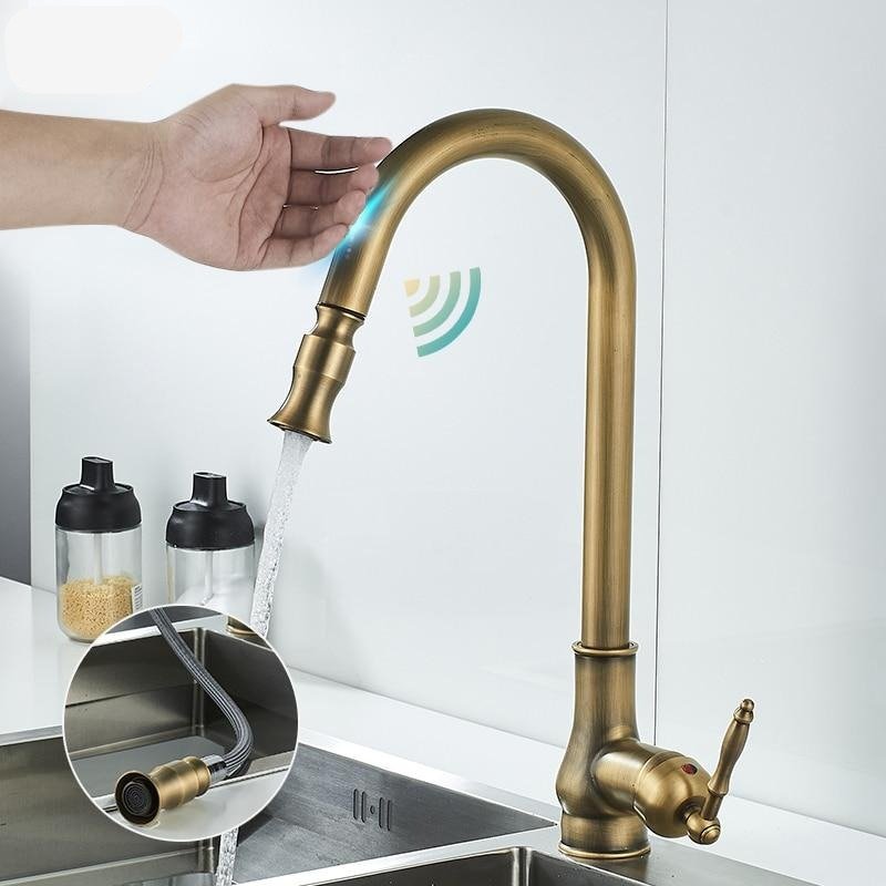 NovaFlow Kitchen Faucet With Pull-Out Function In Antique Bronze And Touch Sensor | Temsk