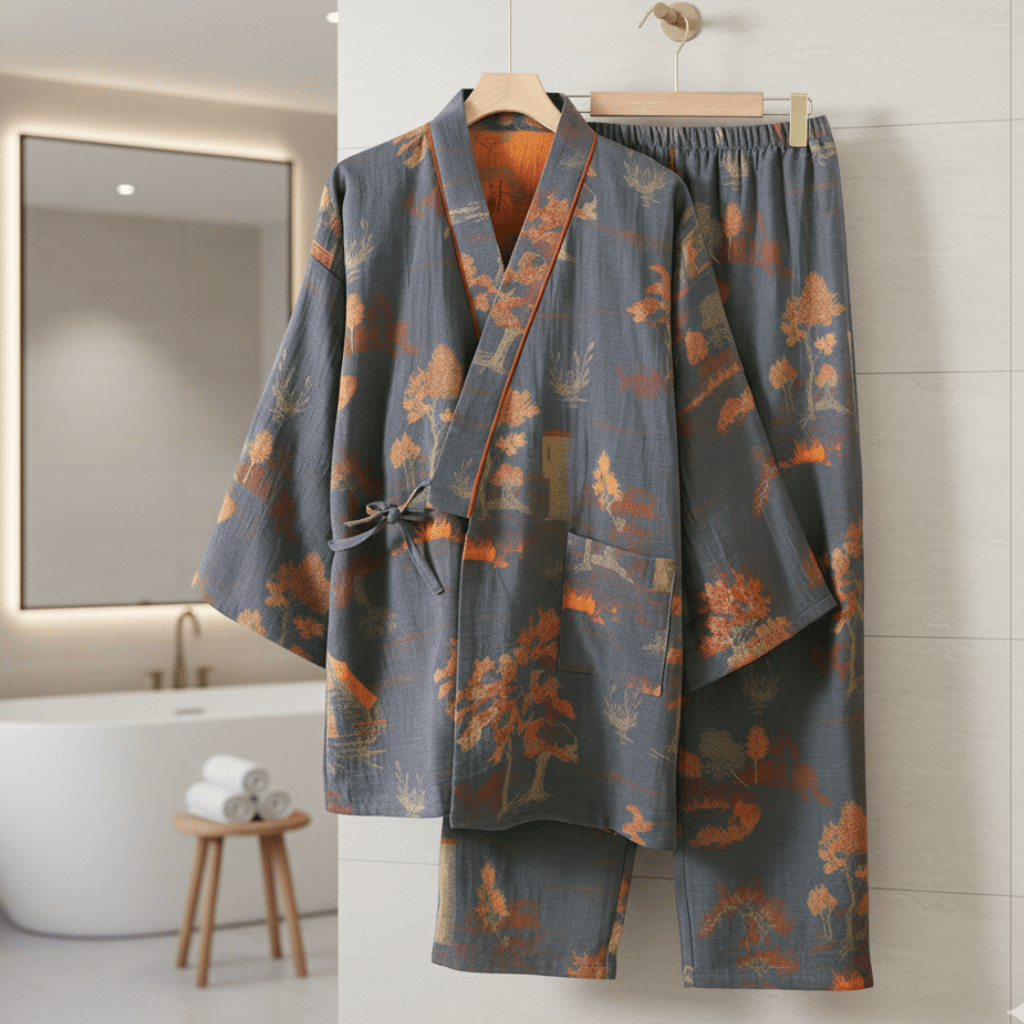 ArtLoom Artistic Watercolor Cotton Kimono Pajama Set For Relaxed Home Comfort | Temsk