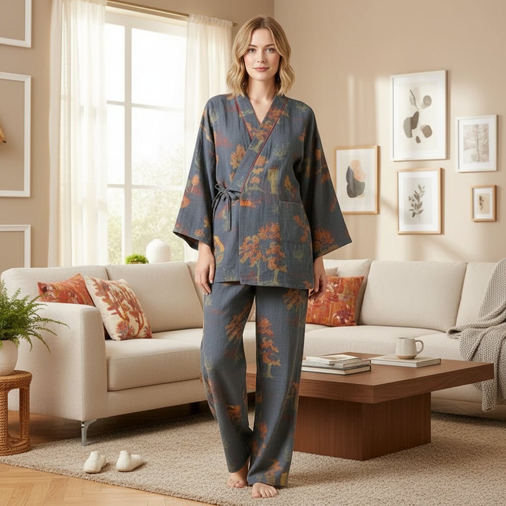 ArtLoom Artistic Watercolor Cotton Kimono Pajama Set For Relaxed Home Comfort | Temsk