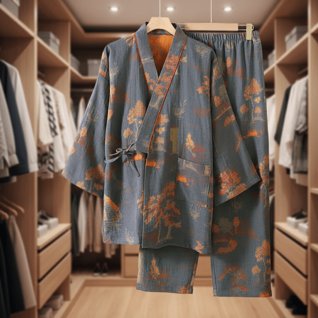 ArtLoom Artistic Watercolor Cotton Kimono Pajama Set For Relaxed Home Comfort | Temsk