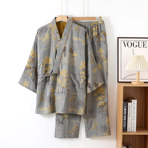 ArtLoom Artistic Watercolor Cotton Kimono Pajama Set For Relaxed Home Comfort | Temsk