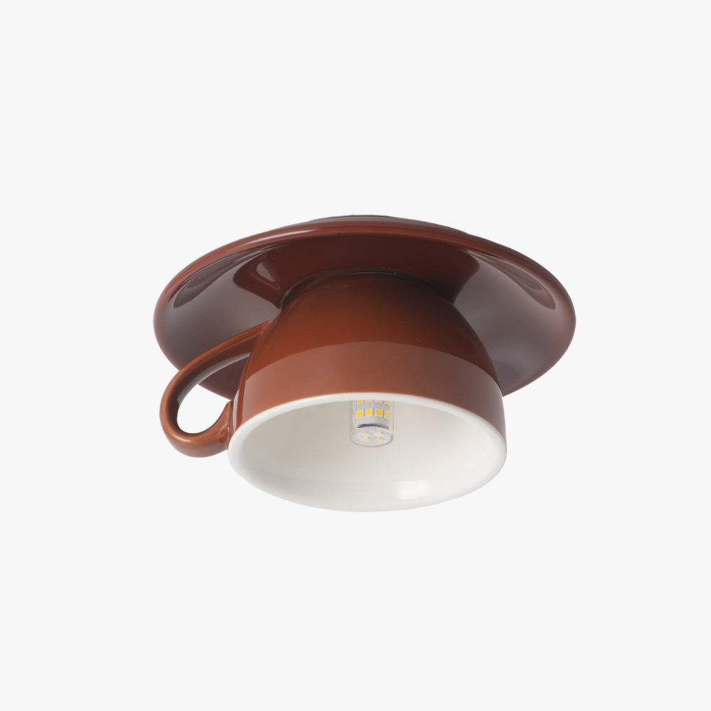 Coffee Cup Ceramic Ceiling Light With LED In Blue Pink For Bedroom And Living Room | Temsk
