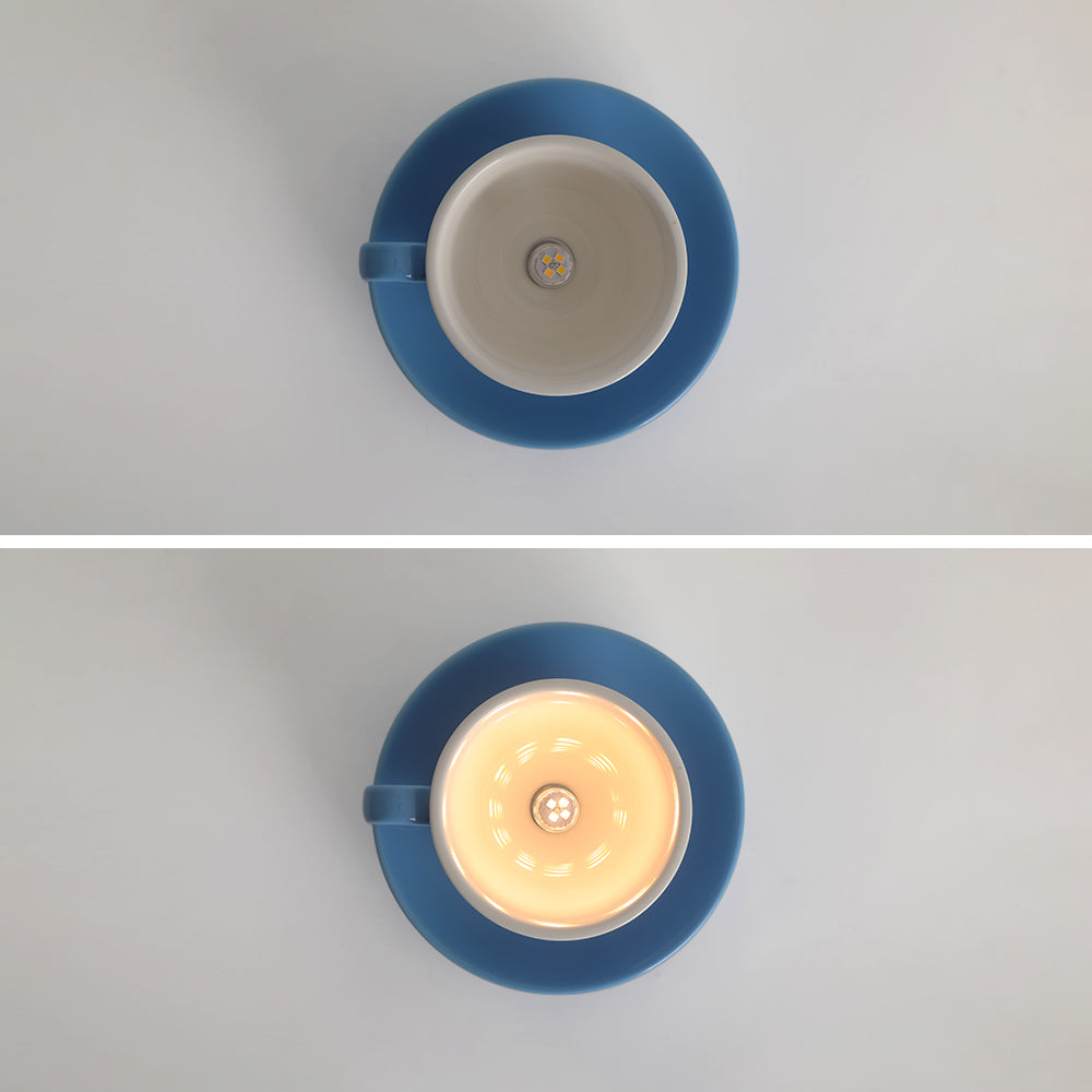Coffee Cup Ceramic Ceiling Light With LED In Blue Pink For Bedroom And Living Room | Temsk