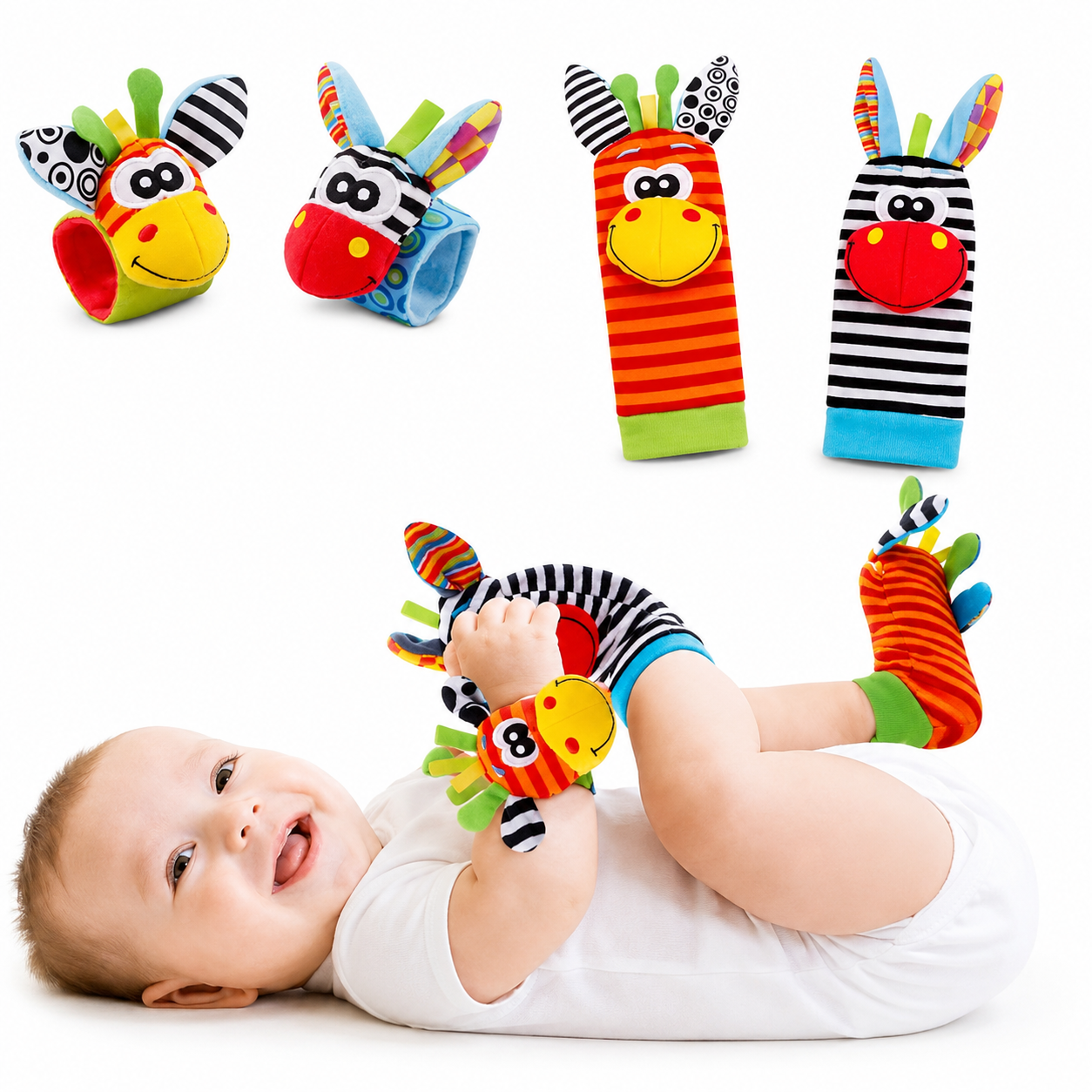 Weiche Plüsch-Babysocken mit sensorischen Handgelenkbändern für kleine Hände | Temsk