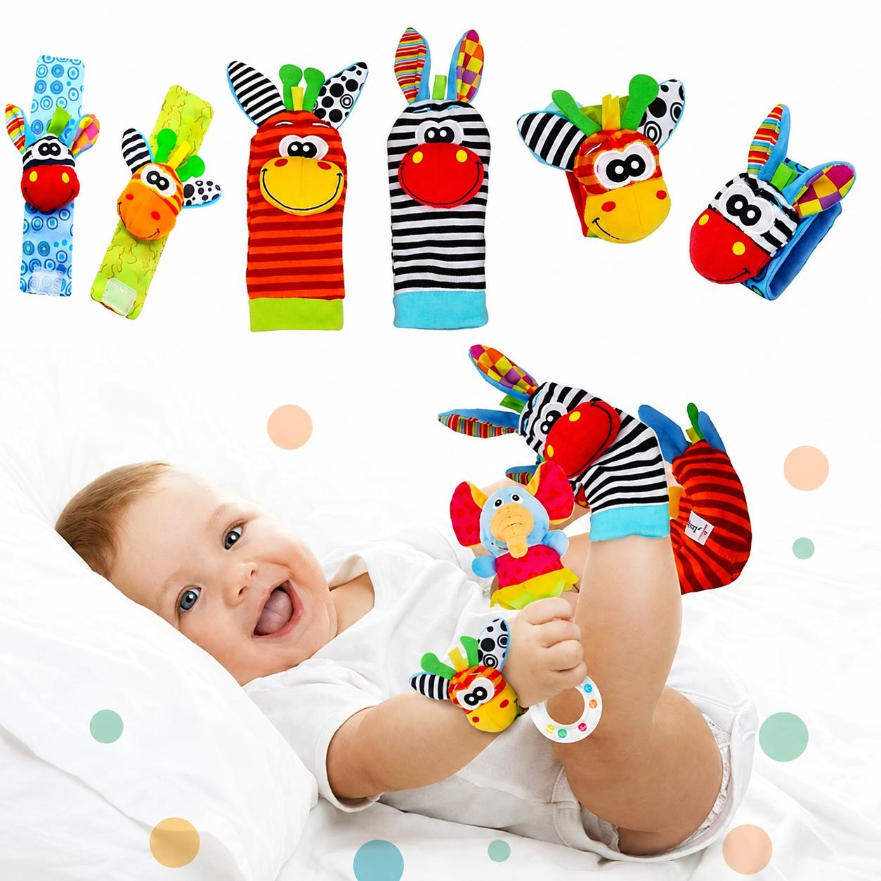 Weiche Plüsch-Babysocken mit sensorischen Handgelenkbändern für kleine Hände | Temsk