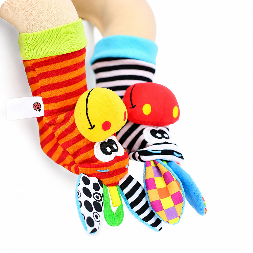 Weiche Plüsch-Babysocken mit sensorischen Handgelenkbändern für kleine Hände | Temsk